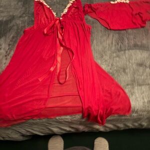 Red Sheer 2 piece lingerie with Floral Accents NWOT 2X